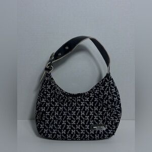 Y2K Mudd Black & White Logo Mini Handbag Shoulder Bag Zip Silver Hardware